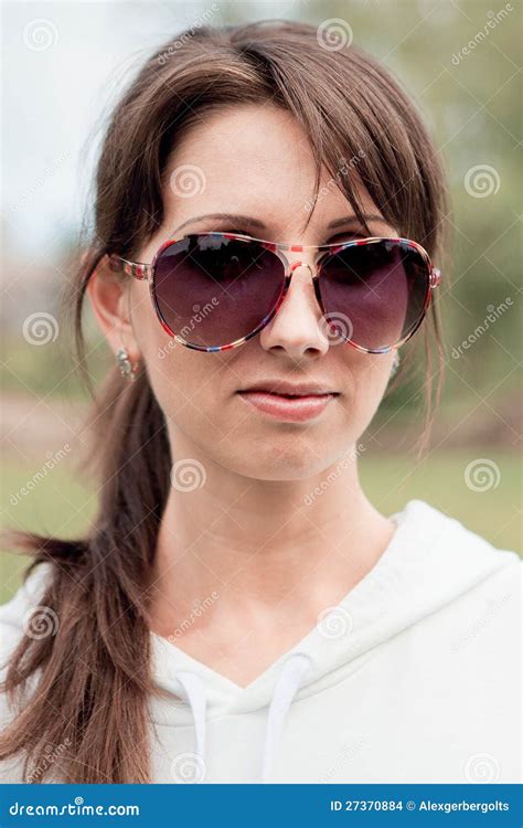 Beautiful Woman Portrait In Black Sunglasses Stock Photo Image Of