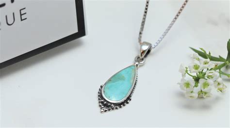 Sterling Silver And Turquoise Tear Drop Pendant Necklace Etsy