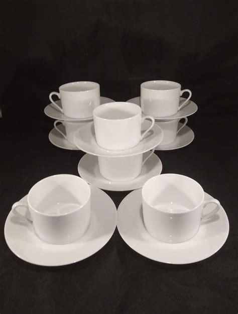 Vintage White Apilco Coffee Cup And Saucers Set Vintage Tea Etsy