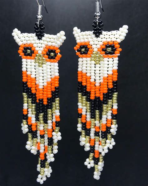 Horned Owl Beaded Fringe Earrings | Etsy | Etsy earrings, Beaded fringe, Fringe earrings