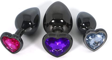 Belmalia 3x Butt Plug Set Metal Heart Shaped Anal Plug With Diamond Size Sml Stainless
