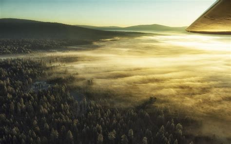 デスクトップ壁紙 1400x875 Px 航空写真 森林 丘 風景 ミスト 自然 日光 日の出 1400x875
