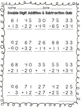 During kindergarten and first grade, it is really. Double Digit Addition & Subtraction Quizzes WITH & WITHOUT ...