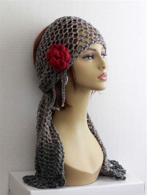 Head Scarf Headband Gypsy Wrap Dread Long Scarf Lace Knit Boho Etsy