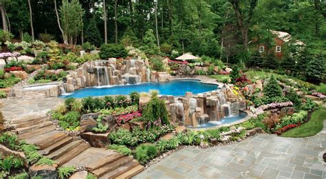 Large Backyard With Swimming Pool And Natural Looking Setting