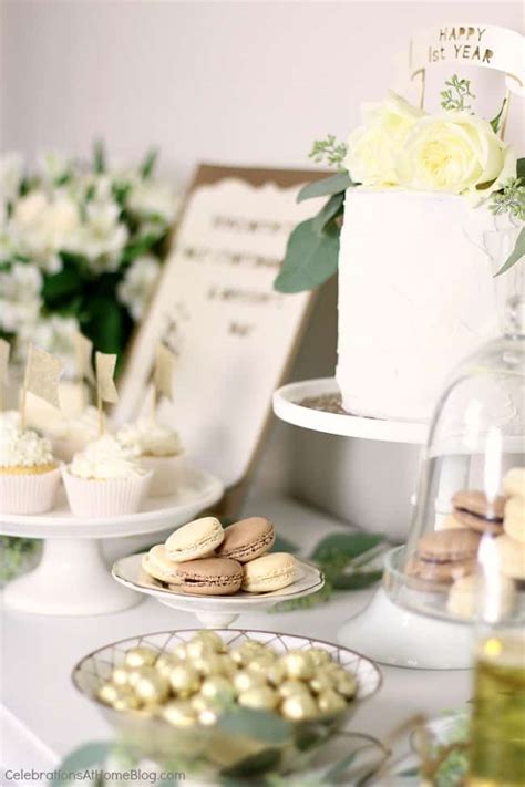 Adorable barnyard themed dessert table with. 1st Anniversary Party Ideas in Gold & White - Celebrations ...
