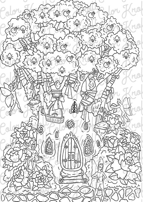 Fairy Garden Coloring Page Fairy Tree Decorating Printable Etsy
