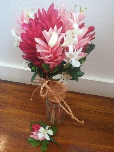 Red Pink Gingers With White Orchid Flower Arrangements Simple