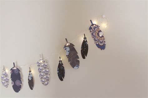 Boho Feather Fairy Lights Garland In Blue Gold Bohemian Prints Aftcra