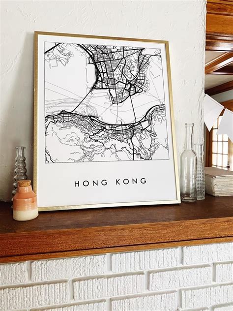 Hong Kong Map Street Map China City Map Drawing Black And Etsy China