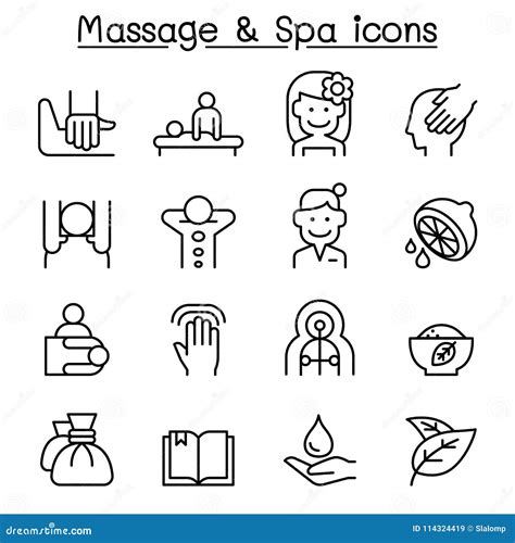 Massage And Spa Icon Set In Thin Line Style Stock Vector Illustration Of Caress Objects 114324419