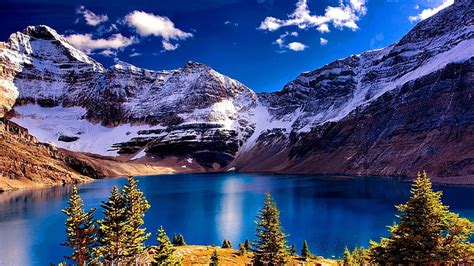 1366x768px Free Download Hd Wallpaper Mountain Lake Snow Canada