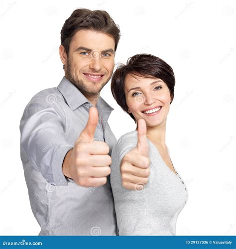 Portrait Of Happy Couple With Thumbs Up Sign Royalty Free Stock Image Image 29127036