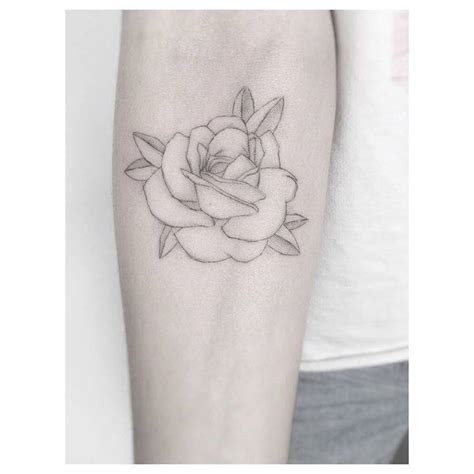 Fine Line Style Rose Tattoo On The Right Inner Forearm