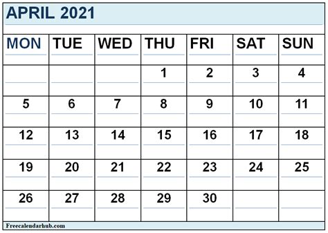Free Printable April 2021 Calendar Holidays Calendar Template Free