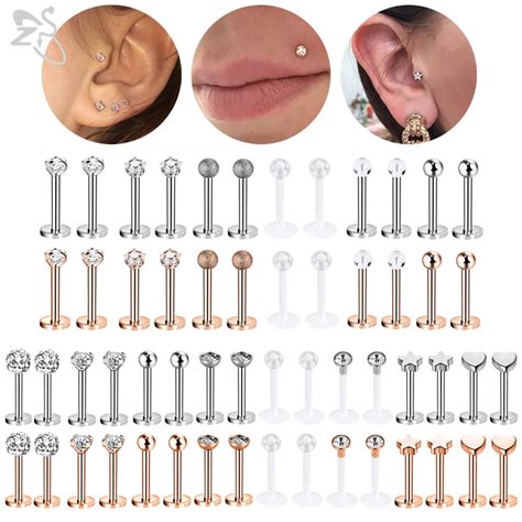 Zs 12 16pcslot Stainless Steel Labret Lip Monroe Piercing Set 16g Star Ball Cz Crystal Ear