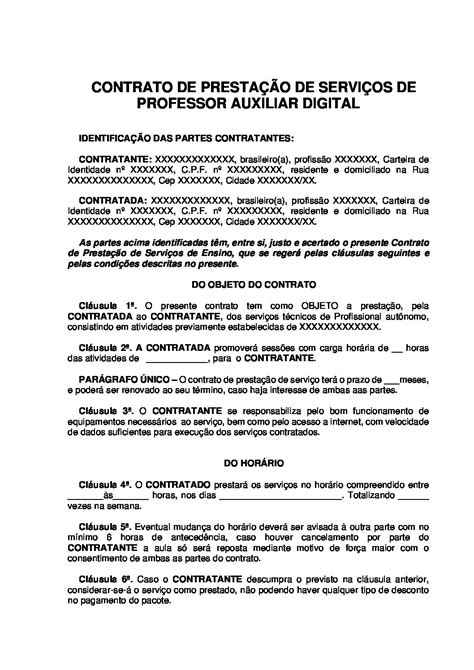 Contrato De Professor Auxiliar Digital Contrato Certo