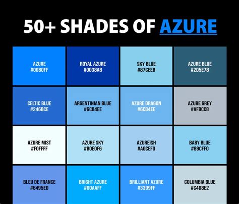 50 Shades Of Azure Color Names Hex Rgb And Cmyk Codes Creativebooster