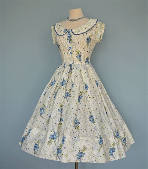 Vintage 1950s Party Dressdarling Cotton Blue And White