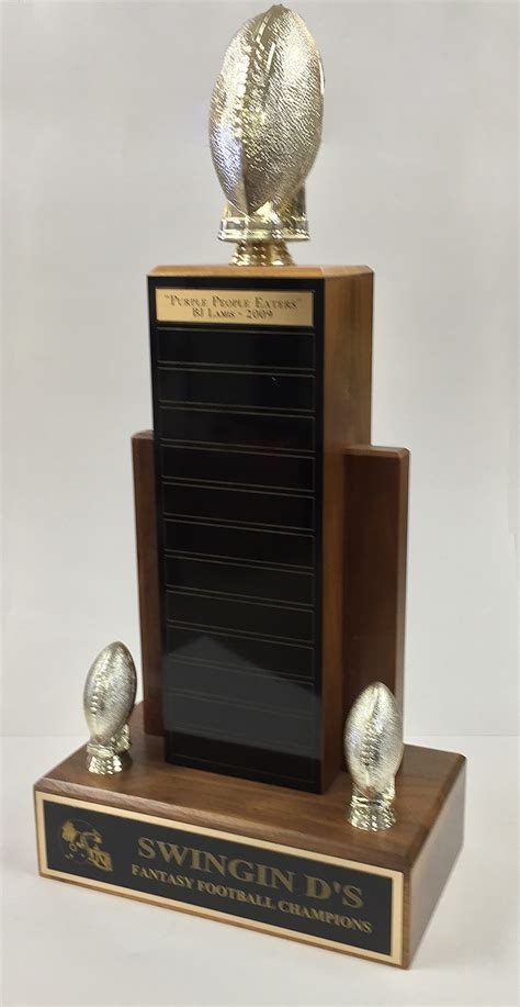 Solid Walnut Fantasy Football Traveling Trophy With Gold Football