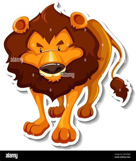 Lion Standing Cartoon Character On White Background Illustration Stock