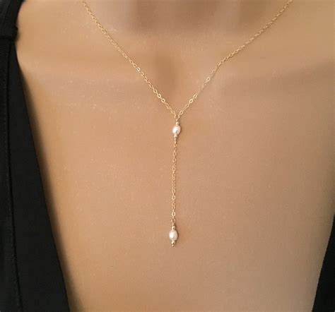 Dainty Lariat Necklace Delicate Y Necklace Gold Pearl Lariat Etsy