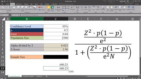 Calculating The Sample Size With A Finite Population In Excel Youtube