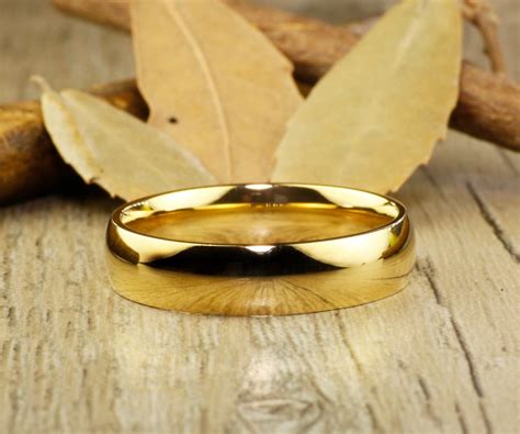 Handmade Gold Dome Plain Matching Wedding Bands Couple Rings Set Tit