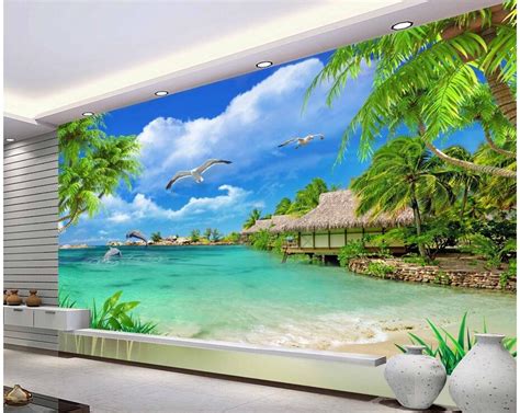 3d Wallpaper Custom Photo Non Woven Mural Hd Coconut Trees Sea Scenery