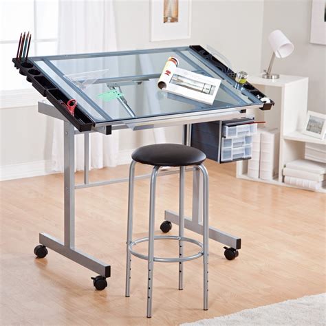 Studio Designs Glass Top 2 Piece Vision Rolling Drafting Table