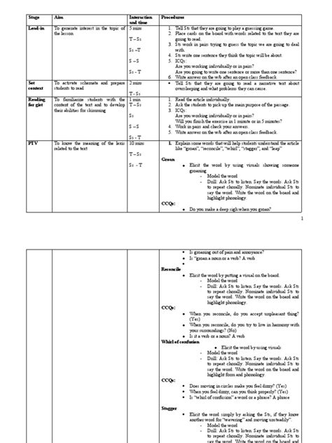 Tp1 Lesson Plan Procedure Sheet Pdf Neuropsychological Assessment