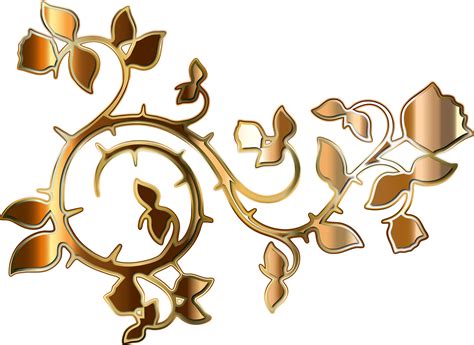 Clipart Gold Roses And Vines Silhouette Enhanced No Background