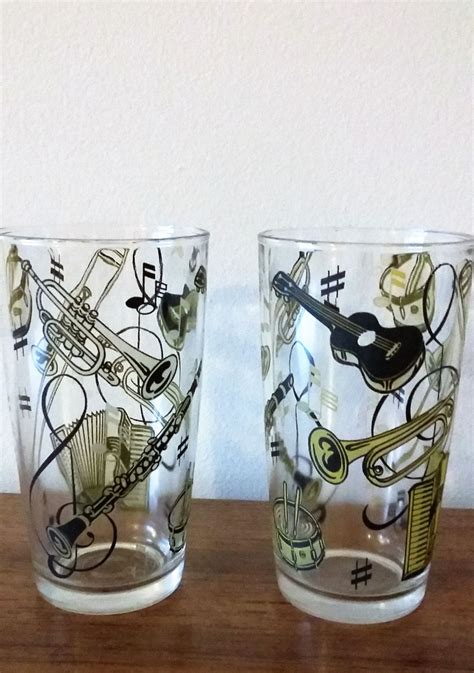 Hazel Atlas Musical Instrument Glasses Music Drinking Etsy Vintage