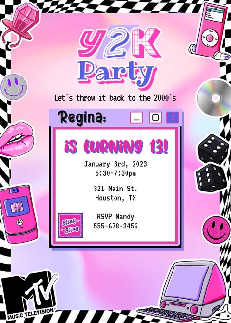 Y2k Birthday Party Invitation Early 2000s Party Invitation Etsy
