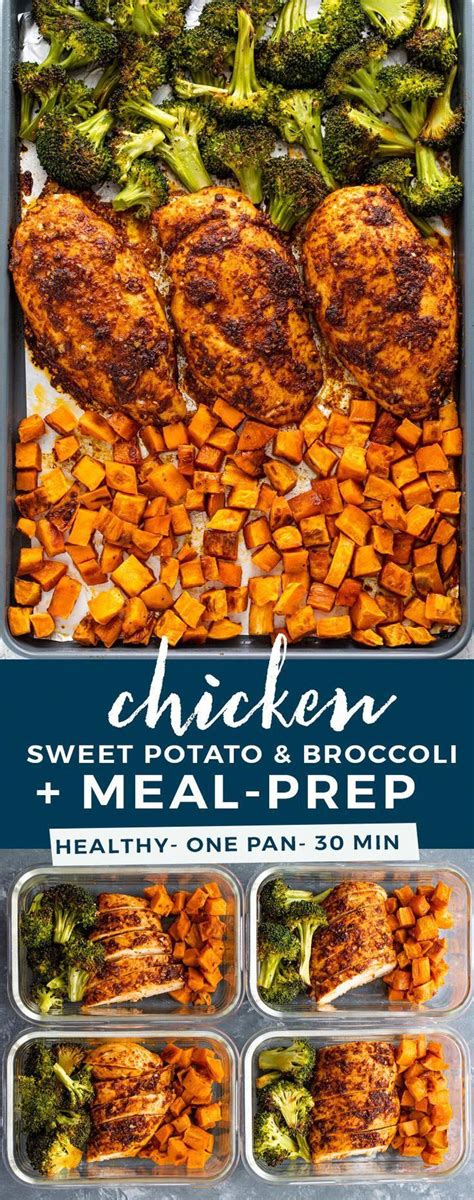 Chicken and sweet potatoes, meal prep chicken, sheet pan chicken and sweet potatoes. Sheet Pan Roasted Chicken, Sweet Potatoes, & Broccoli ...