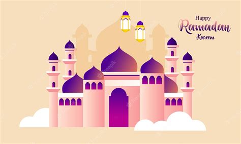 Premium Vector Mosque Ramadan Happy Ramadan Kareem Vector Illustration