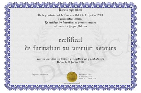 Certificat De Formation Au Premier Secours