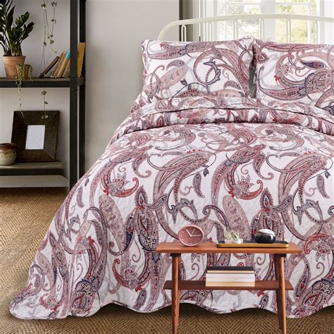 Piccocasa Pc Paisley Floral Quilt Bedspread Set Queen Polyester Brown