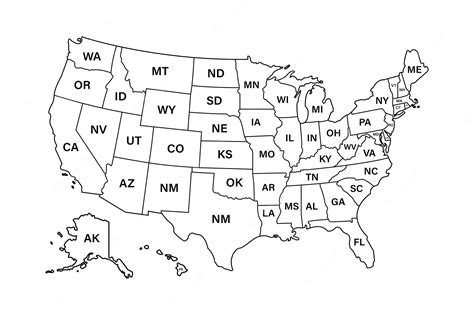 estados del mapa de estados unidos diseño de línea vectorial alto mapa detallado de estados