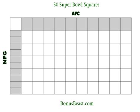 Print Superbowl Square Grid 50 Boxes Office Pool Football