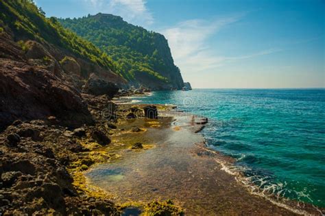 Beautiful Turquoise Sea And The Rocks Near The Cleopatra Beach Alanya