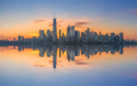 Manhattan Cityscape Panorama Reflections Blue Colours Canvas