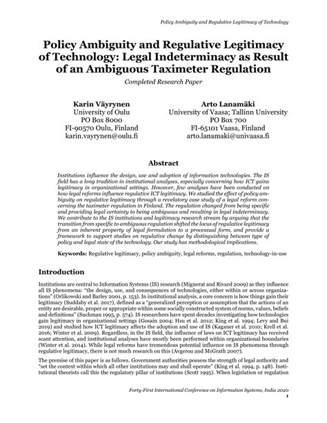 Pdf Policy Ambiguity And Regulative Legitimacy Of Technology Legal Indeterminacy As Result Of