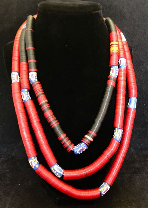 Antique Red Vinyl African Trade Bead Masai Necklace Beaded Necklace