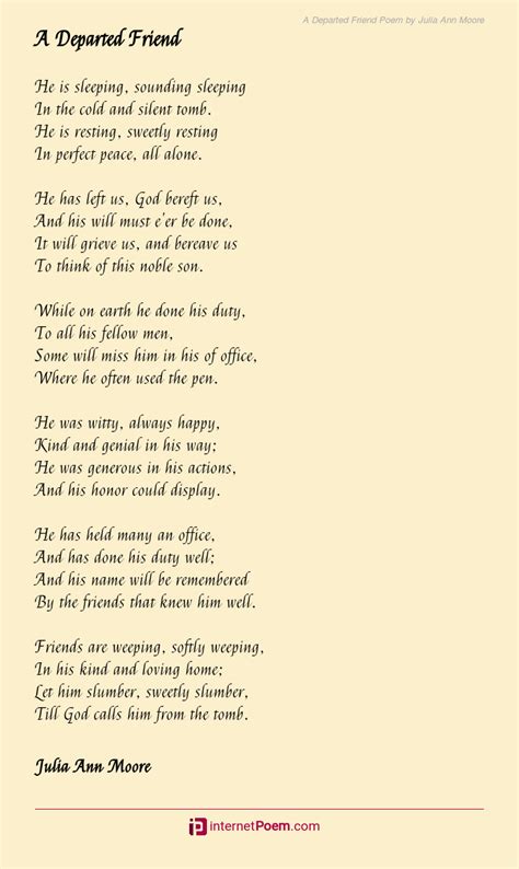 A Departed Friend Poem By Julia Ann Moore