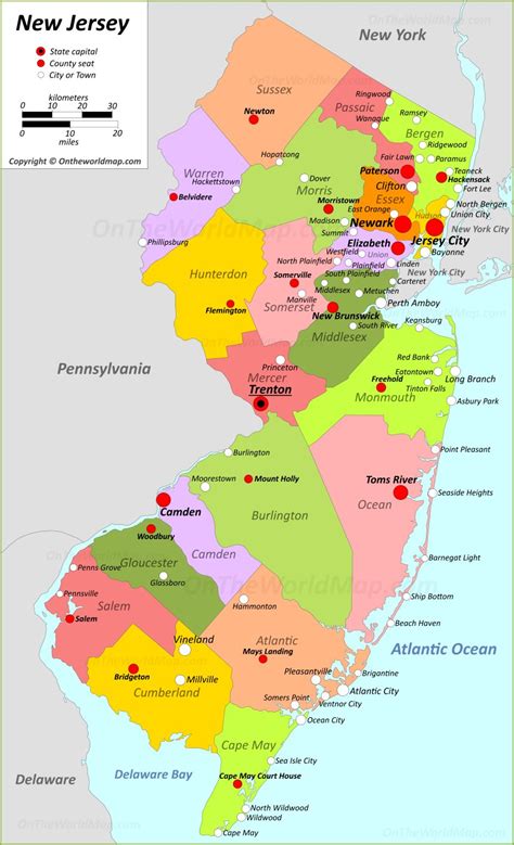 S T Trabajo Blanco Mapa De New Jersey Con Sus Ciudades Tierras Altas