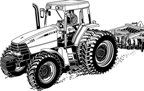 A Black And White Drawing Of A Tractor