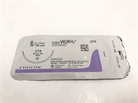 Ethicon J370 Vicryl Coated Suture Violet Braided 0 36″ Ctx 48mm Taper