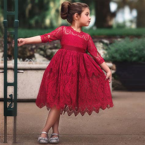 Girls Flower Lace Embroidery Dress Kids Dresses For Girl Princess