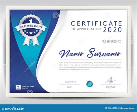 Vector Certificate Template Blue Abstract Background Stock Vector